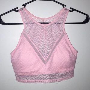 padded pink lace sports bra